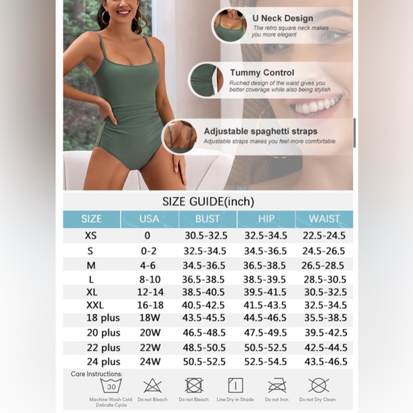 NWT EoMENIE Women's One Piece Swimsuit Tummy Control Ruched Size Large Salmon - Picture 10 of 10